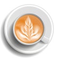 Coffee Cup Vector. Top View. Hot Cappuchino Coffee. Milk, Espresso. Fast Food Cup Beverage. White Mug. Realistic