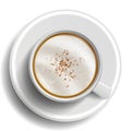 Coffee Cup Vector. Top View. Hot Latte Coffee. Milk, Espresso. Whipped Fast Food Cup Beverage. White Mug. Realistic Royalty Free Stock Photo