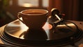 Coffee Cup on Vinyl Record Player Royalty Free Stock Photo