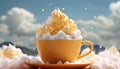 Coffee cup on wood table with whipped cream and marshmallow generated by AI Royalty Free Stock Photo