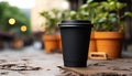 Coffee cup on wooden table outdoors, enjoying caffeine in nature generated by AI Royalty Free Stock Photo