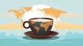 coffee cup with the world map on the background vector illustration ilustraÃÂ§ÃÂ£o Royalty Free Stock Photo