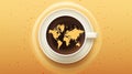 coffee cup with world map illustration on yellow background Royalty Free Stock Photo