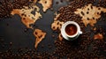 A coffee cup on a world map, marking the global love for coffee on Coffee Day