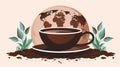 coffee cup with world map and plants on the background vector illustration ilustraÃÂ§ÃÂ£o Royalty Free Stock Photo