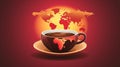 coffee cup with world map on red background vector illustration Royalty Free Stock Photo
