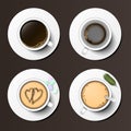 Coffee cups assortment top view collection vector illustration. Royalty Free Stock Photo