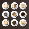 Coffee cups assortment top view collection vector illustration. Royalty Free Stock Photo