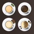Coffee cups assortment top view collection vector illustration. Royalty Free Stock Photo