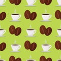 Coffee cups beans vector drink seamless pattern background food design restaurant, cafe menu and shop element Royalty Free Stock Photo