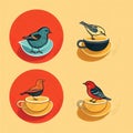 Coffee cups and birds. Hand drawn vector illustration. Vintage style Royalty Free Stock Photo