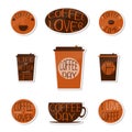 Coffee cups and coffee beans stickers set