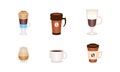 Coffee Cups Collection, Disposable Plastic, Paper, Ceramic and Glass Tableware, Cafe, Restaurant Menu Design Cartoon
