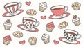 Coffee Cups, Cupcakes & Hearts Seamless Pattern, vector design Generative AI Royalty Free Stock Photo