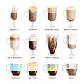 Coffee cups different cafe drinks