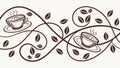Coffee Cups & Leaves Pattern, Cafe Elegance, vector design Generative AI Royalty Free Stock Photo