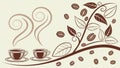 Coffee Cups and Leaves Pattern Vector, Natural Cafe Theme, vector design Generative AI Royalty Free Stock Photo