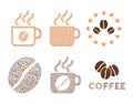 Coffee cups and logo vector composition with coffee beans