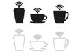 Coffee cups and mugs with wi-fi sing above on a white background Royalty Free Stock Photo