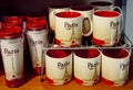 Coffee cups in starbucks coffee house in paris