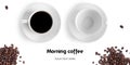 Coffee cups and sweets on a white background. Long header banner format. Panorama website header banner. Royalty Free Stock Photo