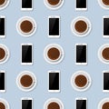 Coffee cups top view realistic 3d phone seamless pattern