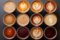 Coffee cups wallpaper seen from above with different textures and coffees from around the world