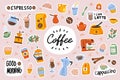 Coffee cute stickers template set. Scrapbooking elements