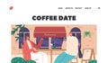 Coffee Date Landing Page Template. Happy Male And Female Couple Enjoying Conversations In Outdoor Cafe