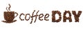 Coffee Day creative banner. Cup made of coffee beans and text