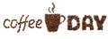 Coffee Day creative banner. Cup made of coffee beans and text Royalty Free Stock Photo