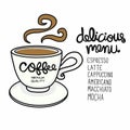 Coffee delicious menu cartoon doodle style vector illustration