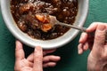 Coffee dessert made of ice cubes is a top view. Sicilian granite