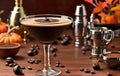 coffee and dessert Vanilla espresso martini, fall season alcoholic drink prepared for Thanksgiving day