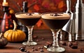 coffee and dessert Vanilla espresso martini, fall season alcoholic drink prepared for Thanksgiving day