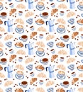 Coffee Desserts croissant Seamless Pattern. Tropical Theme