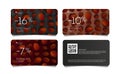 Coffee discount coupon voucher with 3d coffee beans pattern, set of cards front and back