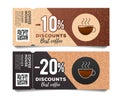 Coffee discount coupon voucher with torn off part, with coffee cup and beans graphic and typography