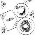 Coffee, donut and menu drawn on white background Royalty Free Stock Photo