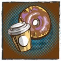 Coffee and donut pop art comics retro style vector Royalty Free Stock Photo