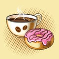 Coffee and donut pop art vector illustration Royalty Free Stock Photo