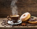 This is a coffee and donuts Royalty Free Stock Photo