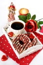 Coffee and donuts for Valentines day date Royalty Free Stock Photo