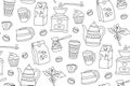 Coffee doodle seamless pattern cup drink beans breakfast boundless ornament endless design menu