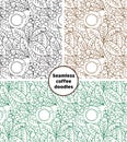 Coffee doodles or Seamless coffee leaf pattern. Royalty Free Stock Photo