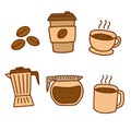 Coffee doodles vector illustration in colorful hand drawn style