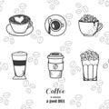 Coffee drawing icon set.