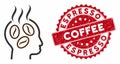 Coffee Dreams Head Icon with Grunge Espresso Coffee Stamp Royalty Free Stock Photo