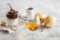 Coffee and drink. Cup of Coffee and Cognac Brandy Whiskey Aperitif