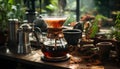 Coffee drink, freshness, heat, temperature, barista, coffee cup, table, coffee maker, nature, coffee shop generated by
